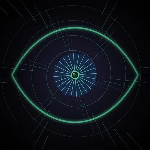 Digital Eye Icon with Blue Rays on Dark Background - Futuristic Technology .. Stock Footage 346284318