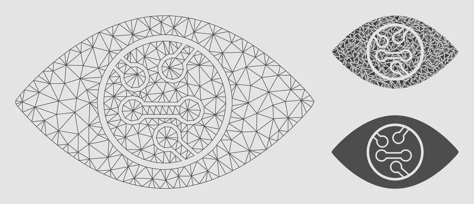 Digital Eye Lens Vector Mesh Wire Frame Model and Triangle Mosaic Icon Stock Illustration