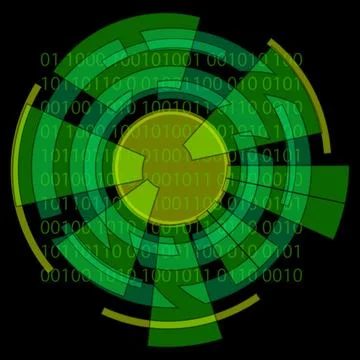 Digital eye with numbers isolated on black background. Clipart. Illustrazione stock