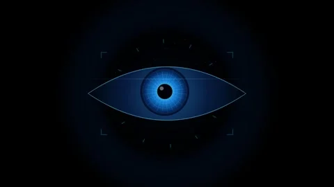 Digital eye scanner tracking movement with futuristic blue biometric interf.. Stock Footage 345276907