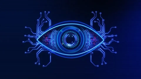 Digital eye technology, featuring blue hues futuristic graphics, symbolizing Stock Footage 333970607