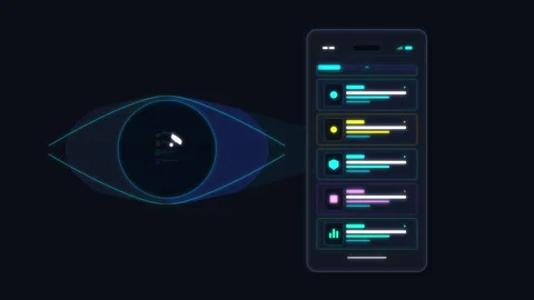 Digital eye tracking, mobile scanning, futuristic interface, cyber data, Stock Footage 346737285