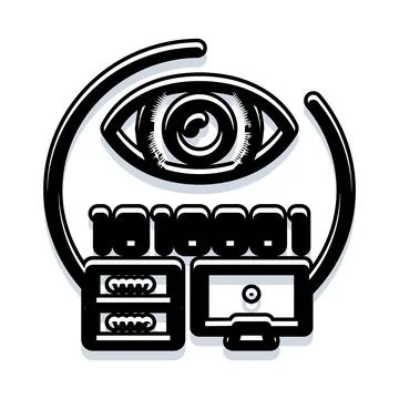 Digital eye watching data and server rack Stock Illustration