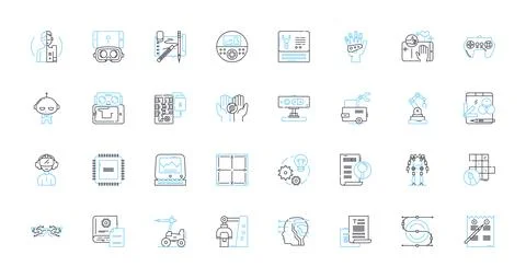 Digital fabrication linear icons set. Additive manufacturing, Robotics, Laser Stock Illustration