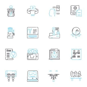 Digital fabrication linear icons set. Additive manufacturing, Robotics, Laser Stock Illustration