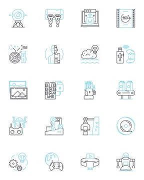 Digital fabrication linear icons set. Additive manufacturing, Robotics, Laser Illustrazione stock