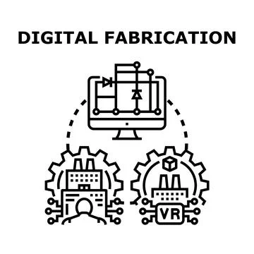 Digital fabrication process connecting computer aided design, industrial manu イラスト素材