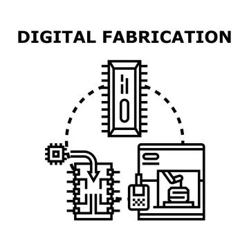 Digital fabrication process creating tangible objects from data イラスト素材