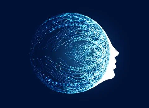 Digital face with circuit network concept for machine learning and artificial Illustrazione stock