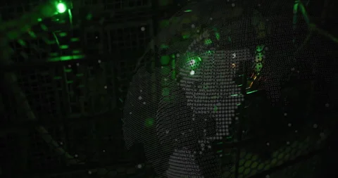 Digital face composed of binary code with green data processing animation Video stock 306636797