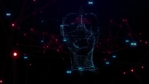 Digital Face Mesh with Plexus Stock Footage 303963929