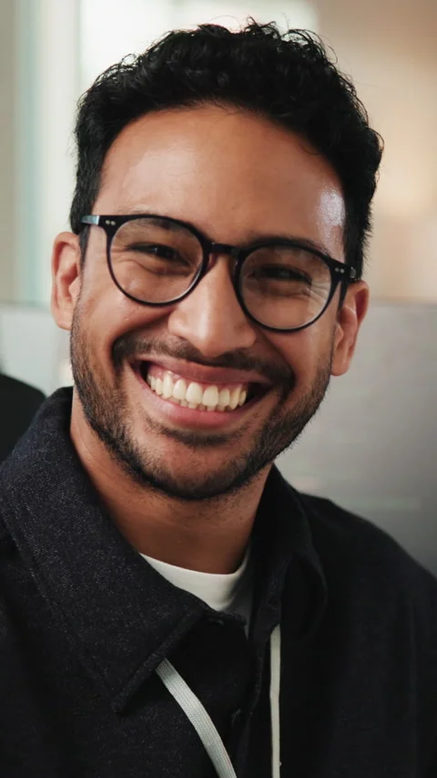 Digital, face or man in tech agency with laugh, web developer or positive Stock Footage 342241711