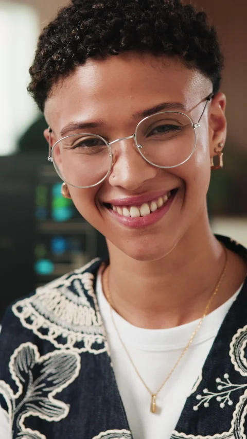Digital, face or woman in tech agency with smile, web developer or positive Stock Footage 342238750