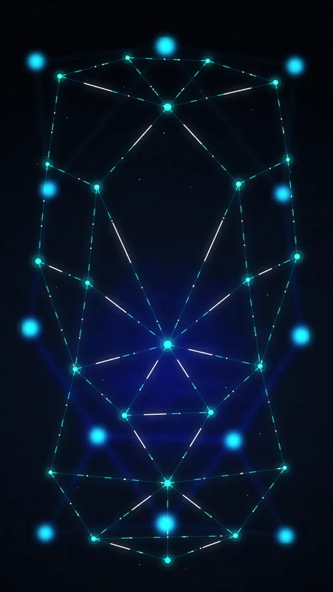 Digital face recognition node network blueprint glowing technology loop Stock Footage 347560301