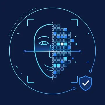 Digital Face Recognition Technology With Biometric Security Concept 스톡 일러스트