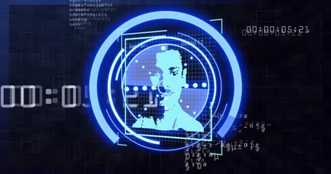 Digital face scan animation over binary code and data processing 動画素材 306817053
