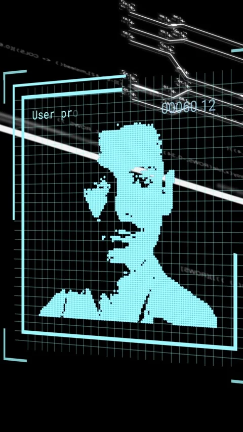 Digital face scan with data processing animation over black background Stock Footage 319617432