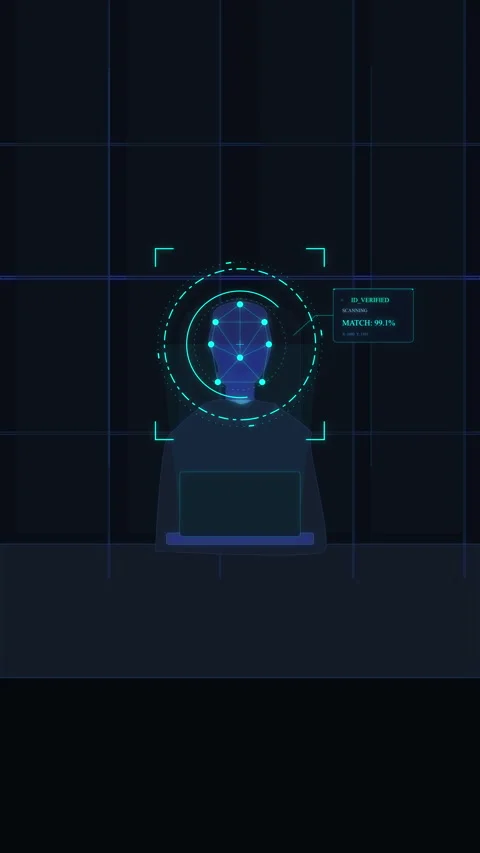 Digital facial recognition animation with blue futuristic scanning hud Stock Footage 346546986