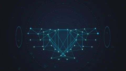 Digital facial recognition interface with glowing dots and connecting lines.. Stock Footage 341220532