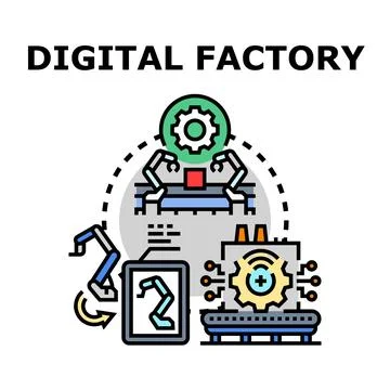Digital factory manufacturing process automation technology concept Stock Illustration