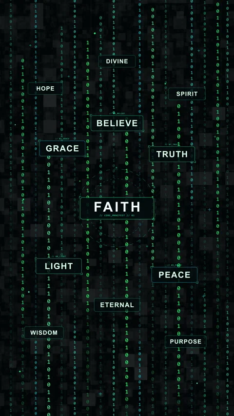 Digital faith loop animation featuring green matrix background elements Stock Footage 347051780