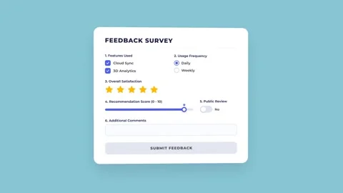 Digital feedback survey animation with star ratings and submission. 4K 動画素材 348234664