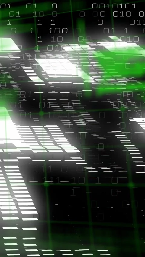 Digital field in grid, binary rising, streaming green lattice, sliding lit Stock Footage 330542773