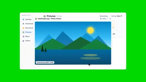 Digital file browser opening a landscape image on green screen. 4K Video stock 341694188