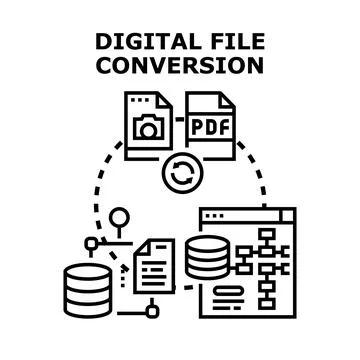 Digital file conversion process illustrating data management Stock Illustration