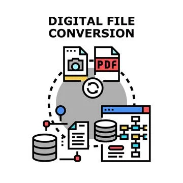 Digital file conversion process illustrating data management Stock Illustration