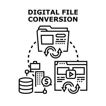 Digital file conversion process transforming data formats Stock Illustration