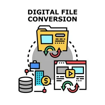 Digital file conversion process transforming data formats Stock Illustration