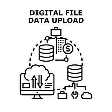 Digital file data upload transferring information concept Stock Illustration