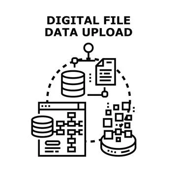 Digital file data uploading and storage processing Stock Illustration