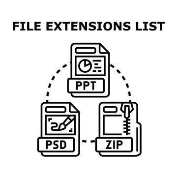 Digital file extensions and document types organizing concept Stock Illustration