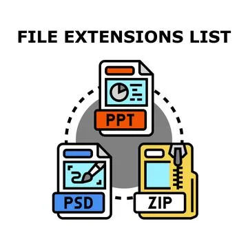 Digital file extensions and document types organizing concept Stock Illustration
