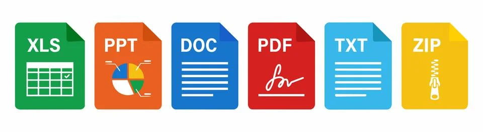 Digital file format icons collection for document management with document Stock Illustration