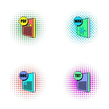 Digital file format icons in halftone comic style Illustrazione stock