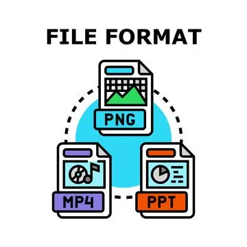Digital file format types including png mp4 ppt Stock Illustration