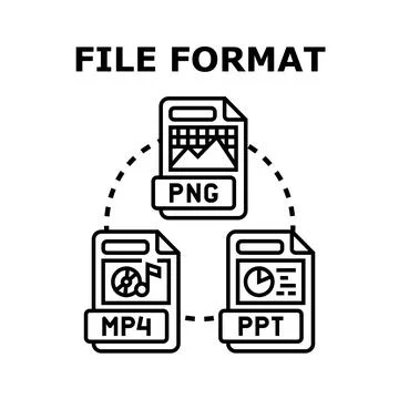 Digital file format types including png mp4 ppt Stock Illustration