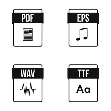 Digital file formats representing document, audio, vector, and font Stock Illustration