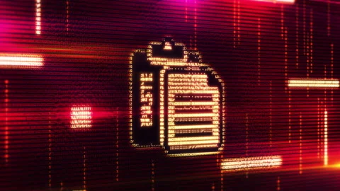 Digital file icon emerging from abstract data stream on computer screen Stock Footage 317973827