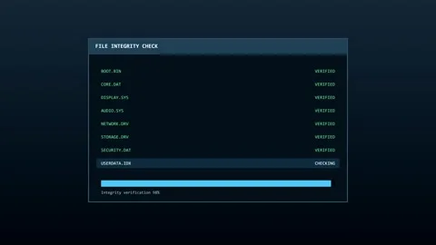 Digital file integrity check progress bar screen Видео 347391742
