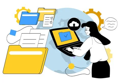 Digital file management and cloud storage concept. Stockillustratie