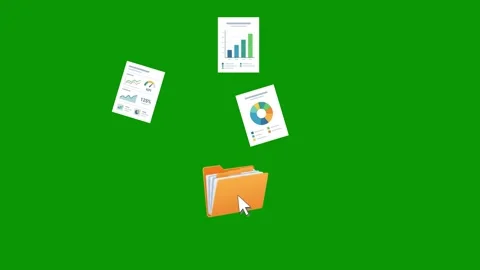 Digital file management animation with folders and charts Stock Footage 339828874