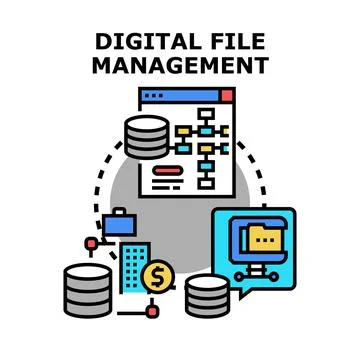 Digital file management controlling data operations concept Stock Illustration