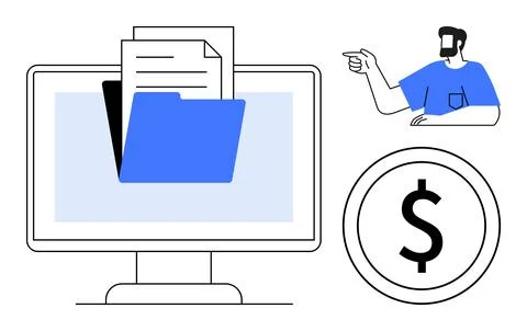 Digital File Management with Financial Implications and Human Interaction Stock Illustration