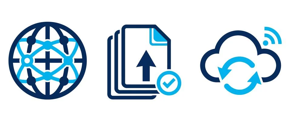 Digital file sharing and cloud synchronization icons Stock Illustration