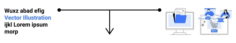 Digital File Sharing and E-Commerce Concept with Computer and Shopping Cart Illustrazione stock