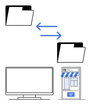 Digital file transfer between computer and online store Stock Illustration
